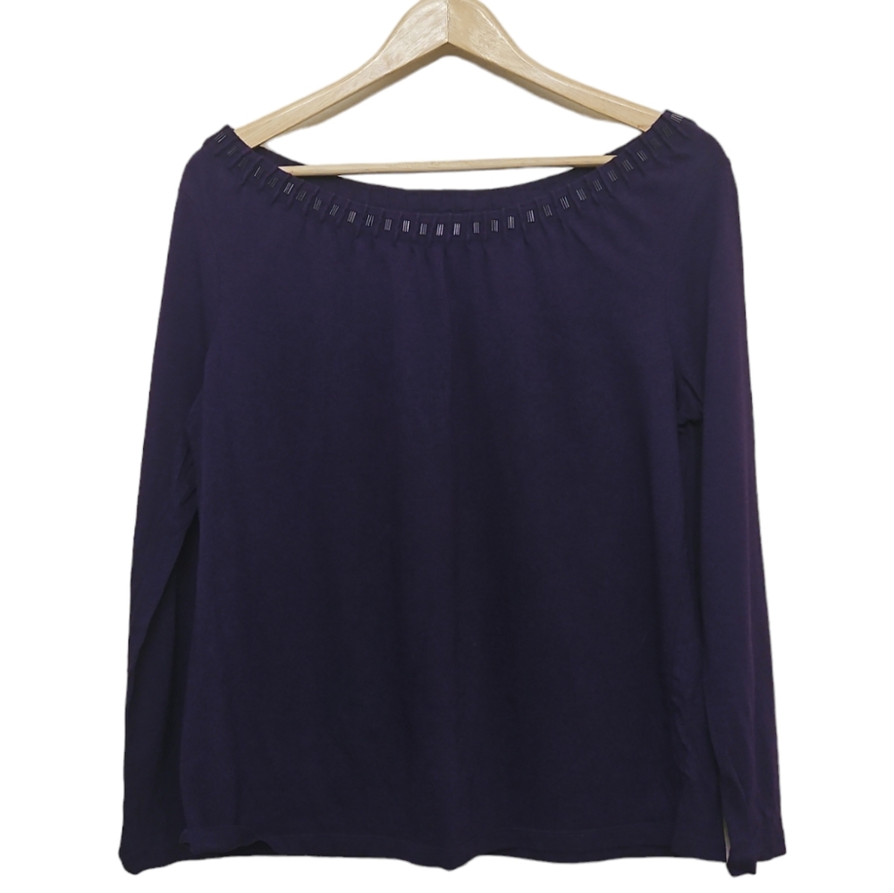 Talbots Purple Long Sleeve Beaded Top Large
